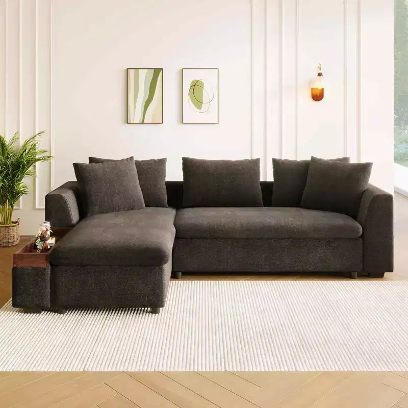 Canapé d'angle moderne en tissu chenille Merax en forme de L avec compartiment de rangement en bois et coussins décoratifs