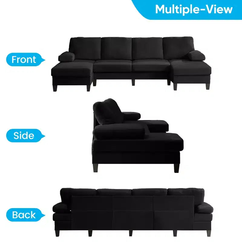 Mjkone 110Canapés modulaires en velours en forme de U, Canapé 4 places rembourré avec deux méridiennes et accoudoirs convertibles en couchage