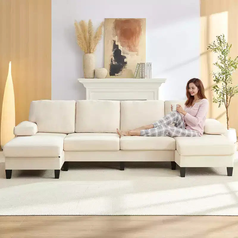 Mjkone 110Canapés modulaires en velours en forme de U, Canapé 4 places rembourré avec deux méridiennes et accoudoirs convertibles en couchage