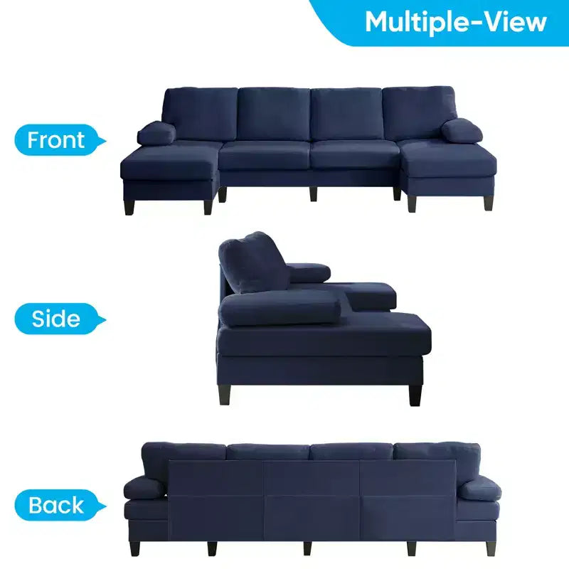 Mjkone 110Canapés modulaires en velours en forme de U, Canapé 4 places rembourré avec deux méridiennes et accoudoirs convertibles en couchage