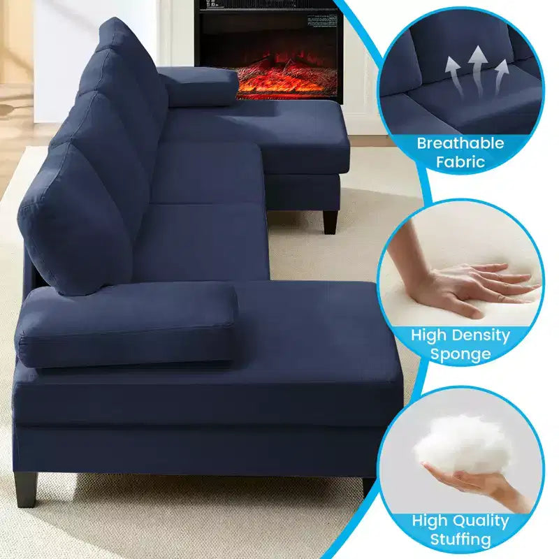Mjkone 110Canapés modulaires en velours en forme de U, Canapé 4 places rembourré avec deux méridiennes et accoudoirs convertibles en couchage