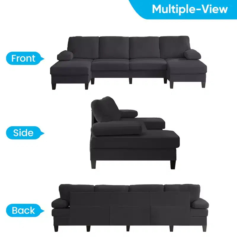 Mjkone 110Canapés modulaires en velours en forme de U, Canapé 4 places rembourré avec deux méridiennes et accoudoirs convertibles en couchage