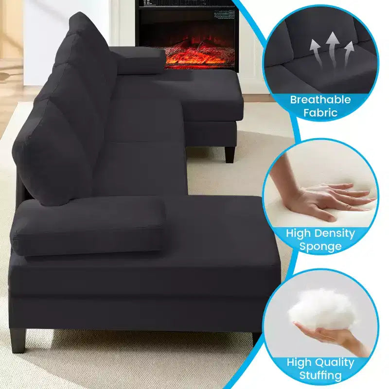 Mjkone 110Canapés modulaires en velours en forme de U, Canapé 4 places rembourré avec deux méridiennes et accoudoirs convertibles en couchage