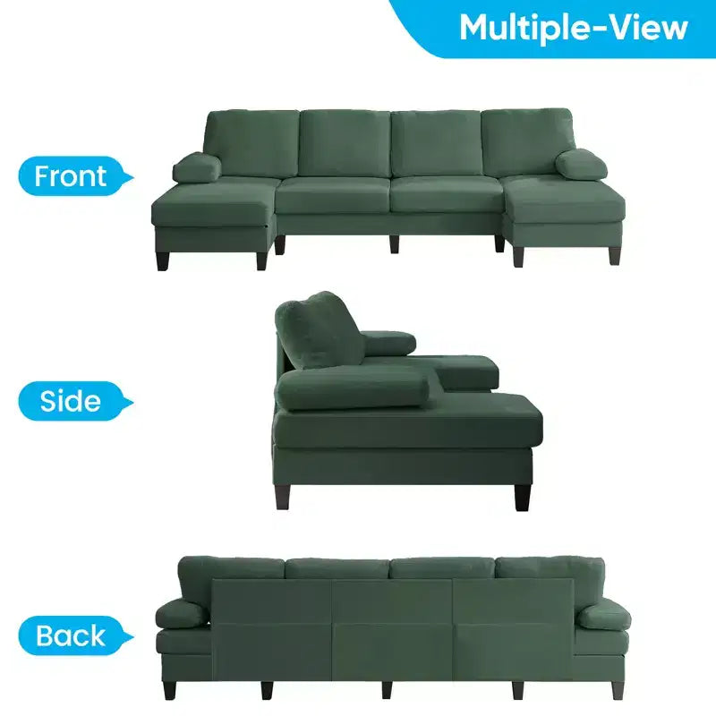 Mjkone 110Canapés modulaires en velours en forme de U, Canapé 4 places rembourré avec deux méridiennes et accoudoirs convertibles en couchage