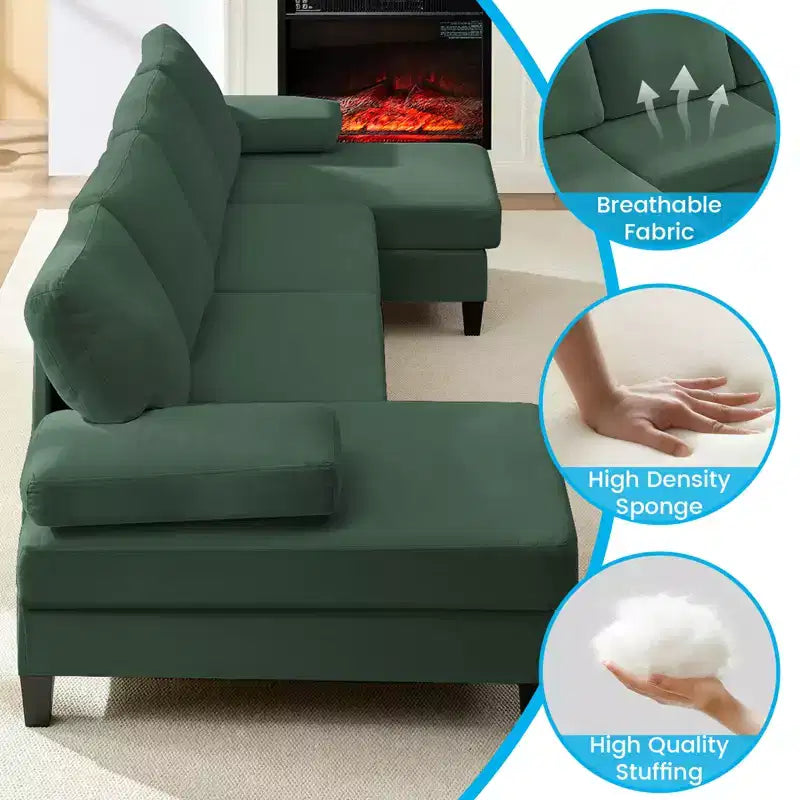 Mjkone 110Canapés modulaires en velours en forme de U, Canapé 4 places rembourré avec deux méridiennes et accoudoirs convertibles en couchage