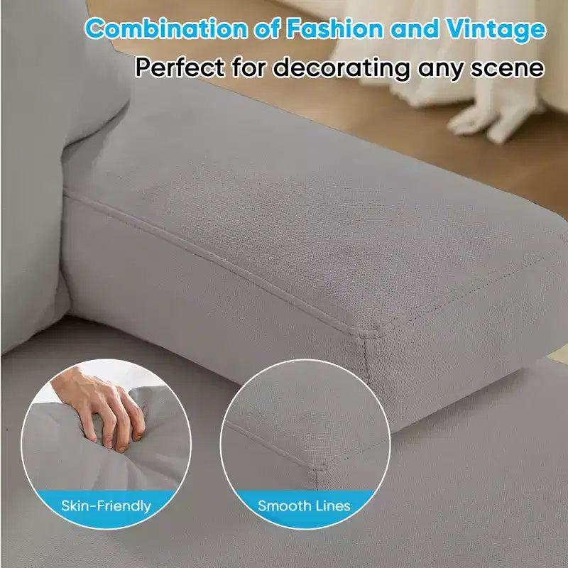 Mjkone 110Canapés modulaires en velours en forme de U, Canapé 4 places rembourré avec deux méridiennes et accoudoirs convertibles en couchage
