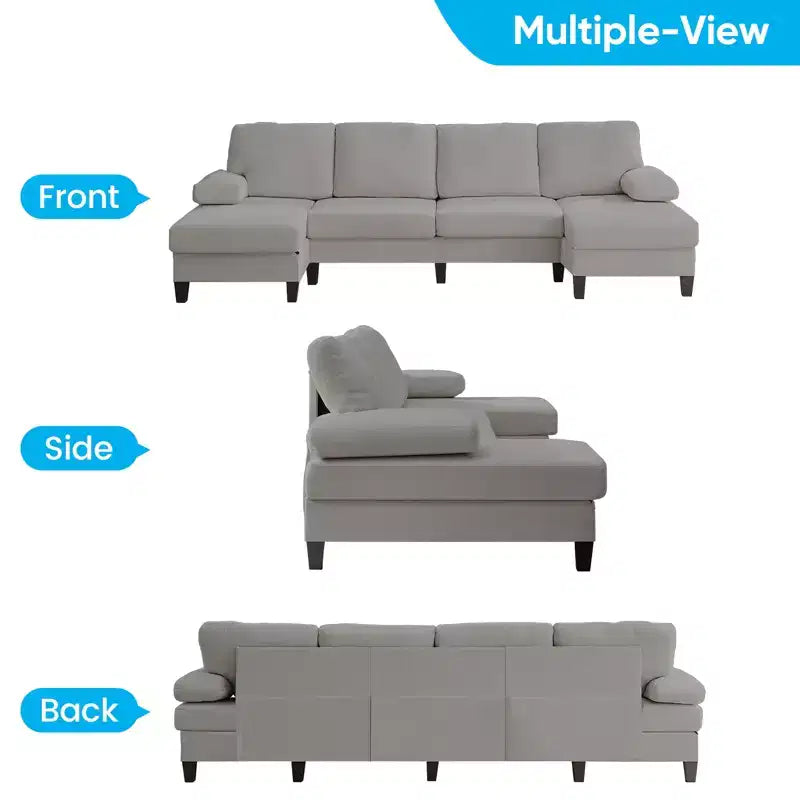 Mjkone 110Canapés modulaires en velours en forme de U, Canapé 4 places rembourré avec deux méridiennes et accoudoirs convertibles en couchage