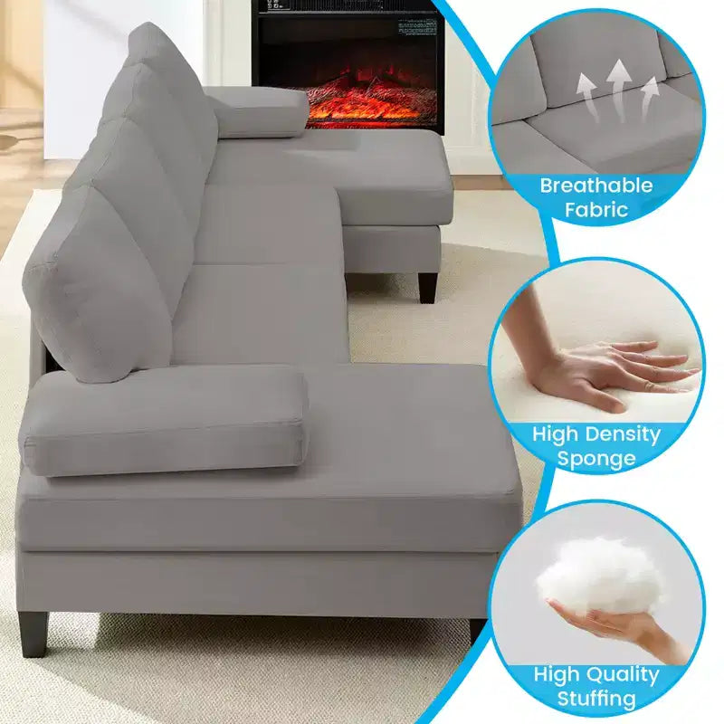 Mjkone 110Canapés modulaires en velours en forme de U, Canapé 4 places rembourré avec deux méridiennes et accoudoirs convertibles en couchage