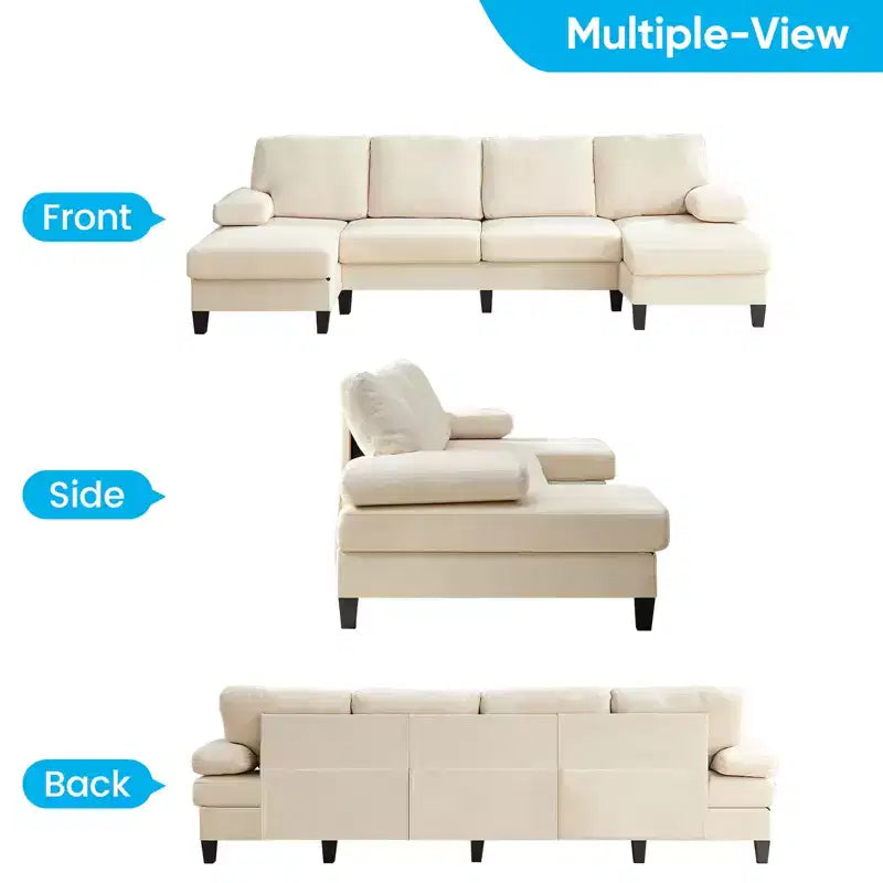 Mjkone 110Canapés modulaires en velours en forme de U, Canapé 4 places rembourré avec deux méridiennes et accoudoirs convertibles en couchage