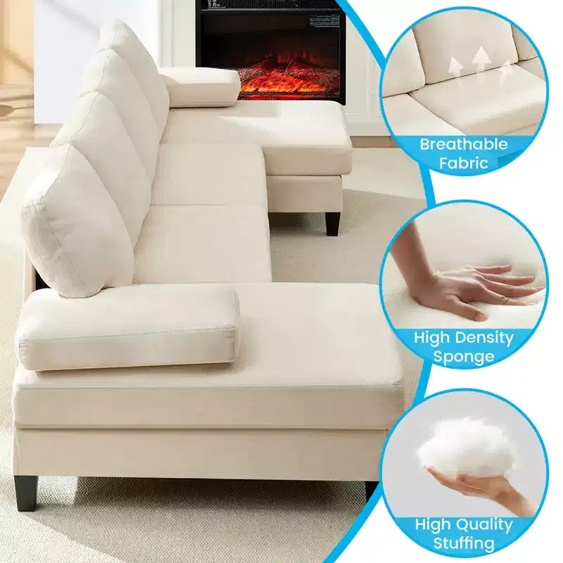 Mjkone 110Canapés modulaires en velours en forme de U, Canapé 4 places rembourré avec deux méridiennes et accoudoirs convertibles en couchage