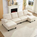 Mjkone 110Velvet U-Shaped Sectional Sofa Couches, Upholstered 4-Seater Sofa with Double Chaises and Sleepable Armrests