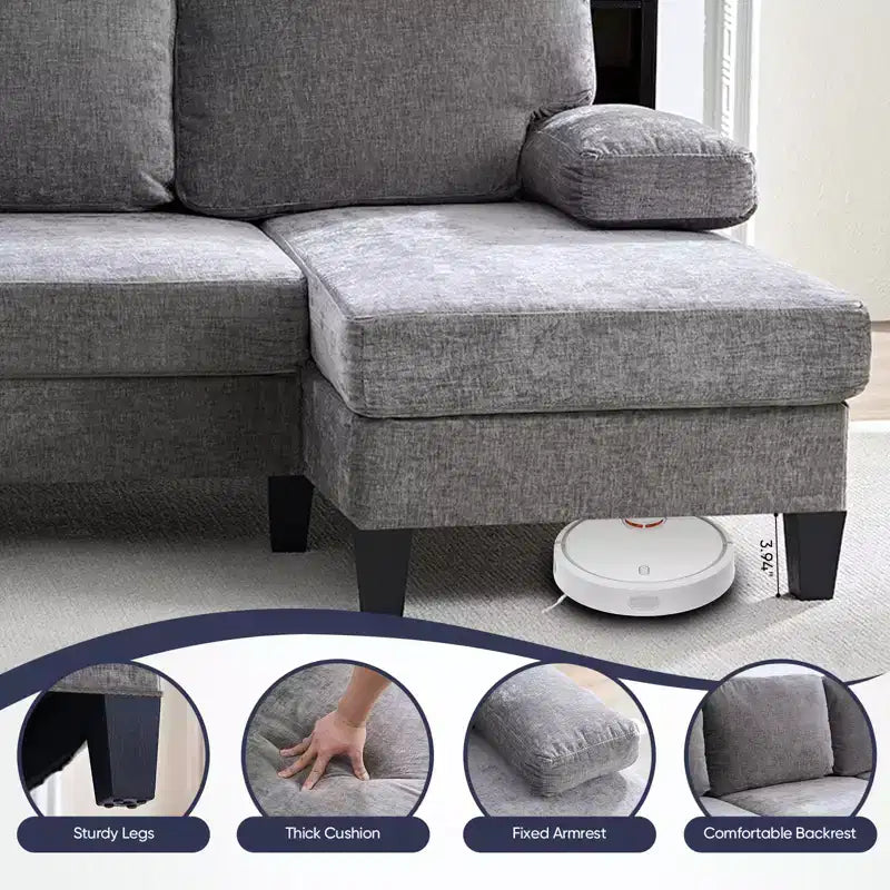 Mjkone Canapés modulaires en U 110, Grand canapé 4 places en tissu chenille avec doubles méridiennes et accoudoirs convertibles en couchage