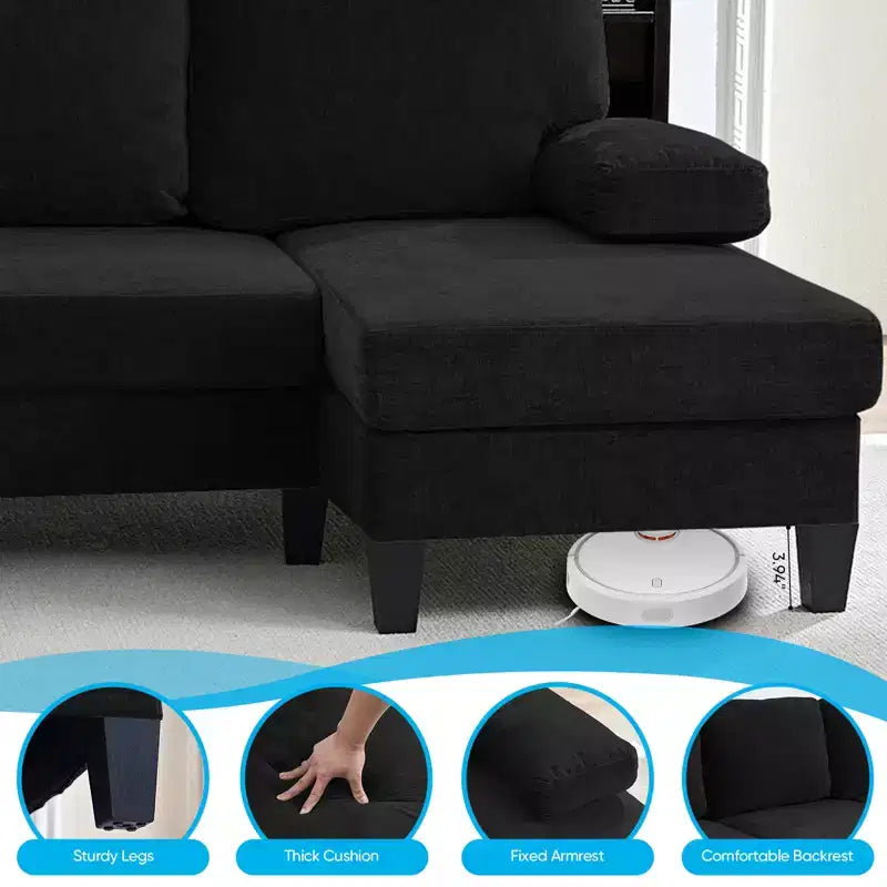 Mjkone Canapés modulaires en U 110, Grand canapé 4 places en tissu chenille avec doubles méridiennes et accoudoirs convertibles en couchage