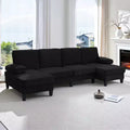 Mjkone 110U-Shaped Sectional Couches,Chenille Upholstered Large 4-Seater Sofa with Double Chaises and Sleepable Armrests