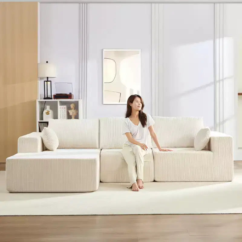Mjkone Canapé sectionnel en velours côtelé 108" avec méridienne, canapé modulaire en nuage à 3 pièces combinables, canapé en L