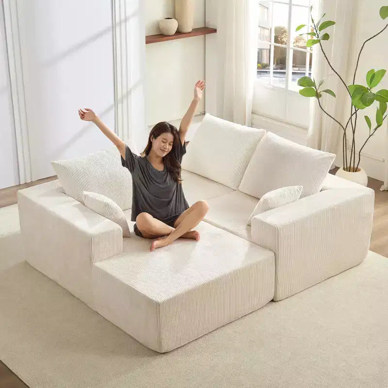 Mjkone Canapé sectionnel en velours côtelé 108" avec méridienne, canapé modulaire en nuage à 3 pièces combinables, canapé en L