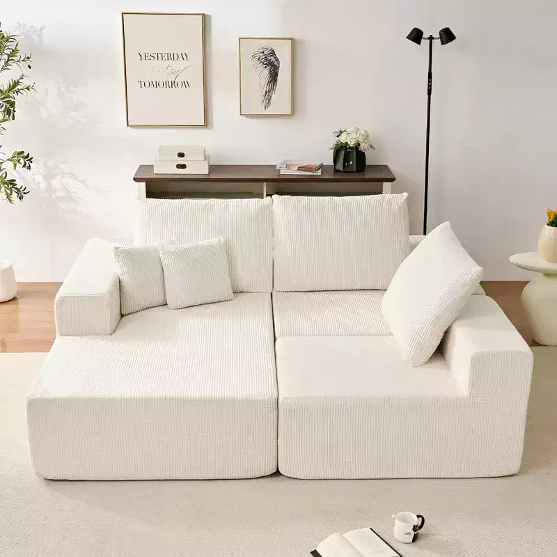 Mjkone Canapé sectionnel en velours côtelé 108" avec méridienne, canapé modulaire en nuage à 3 pièces combinables, canapé en L
