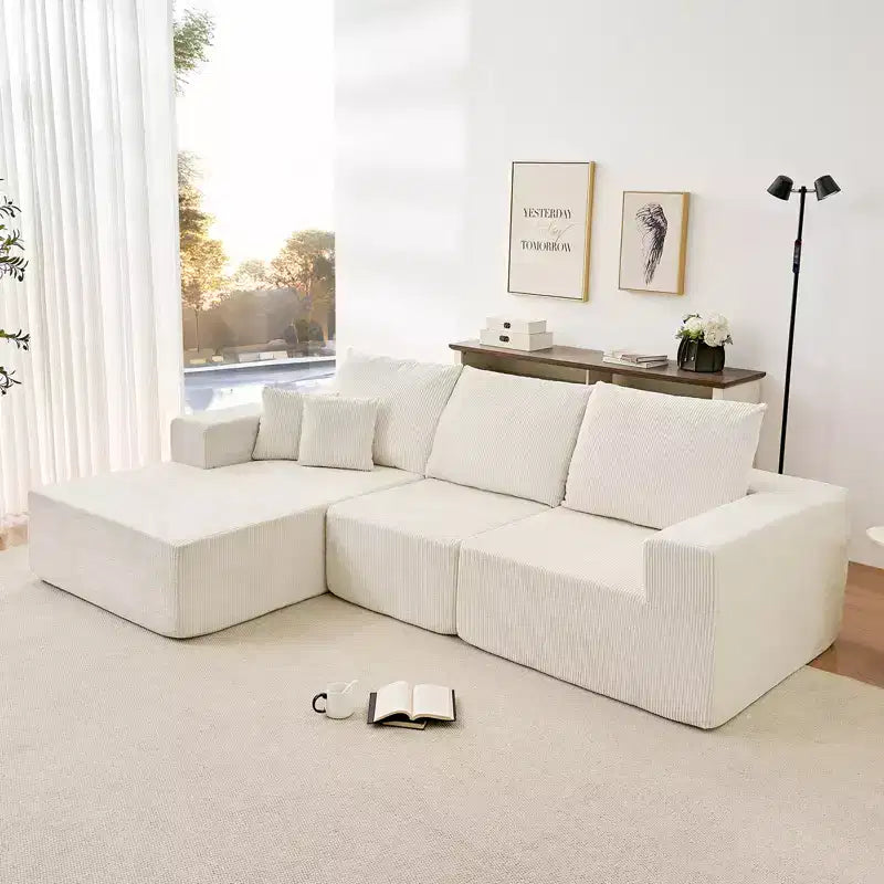 Mjkone Canapé sectionnel en velours côtelé 108" avec méridienne, canapé modulaire en nuage à 3 pièces combinables, canapé en L