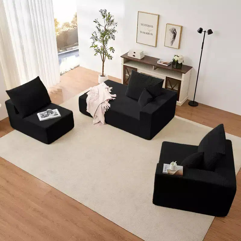 Mjkone Canapé sectionnel en velours côtelé 108" avec méridienne, canapé modulaire en nuage à 3 pièces combinables, canapé en L