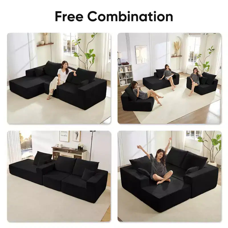 Mjkone Canapé sectionnel en velours côtelé 108" avec méridienne, canapé modulaire en nuage à 3 pièces combinables, canapé en L