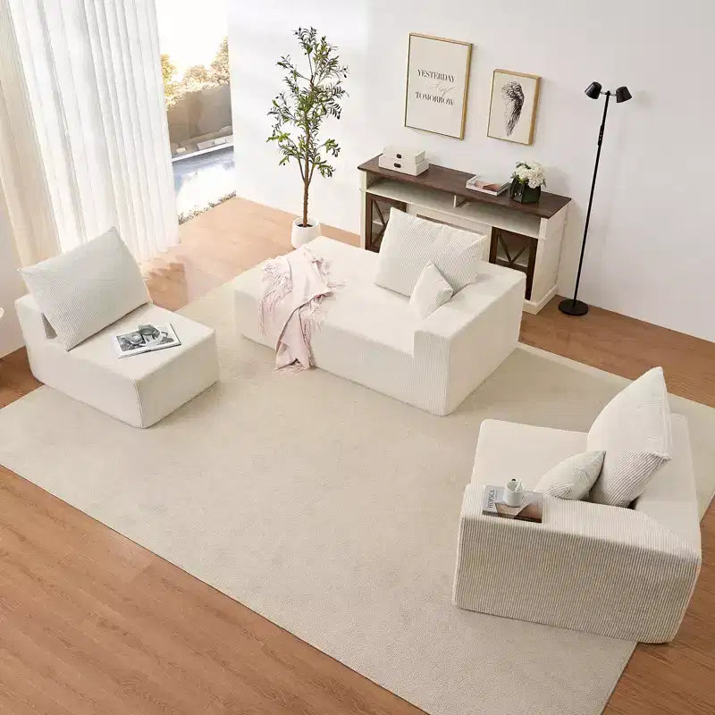 Mjkone Canapé sectionnel en velours côtelé 108" avec méridienne, canapé modulaire en nuage à 3 pièces combinables, canapé en L