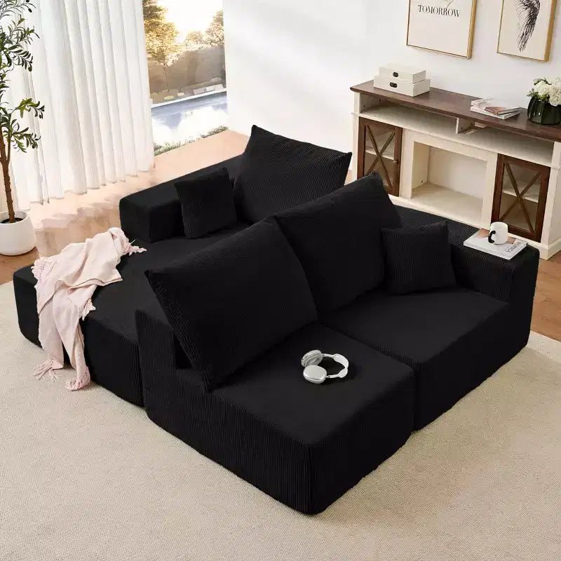 Mjkone Canapé sectionnel en velours côtelé 108" avec méridienne, canapé modulaire en nuage à 3 pièces combinables, canapé en L
