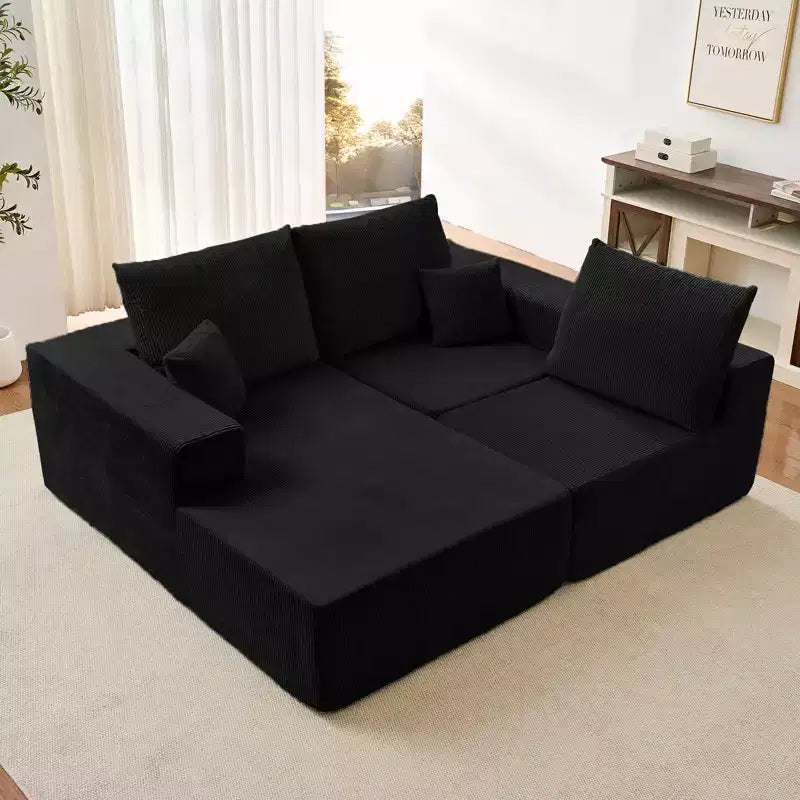 Mjkone Canapé sectionnel en velours côtelé 108" avec méridienne, canapé modulaire en nuage à 3 pièces combinables, canapé en L