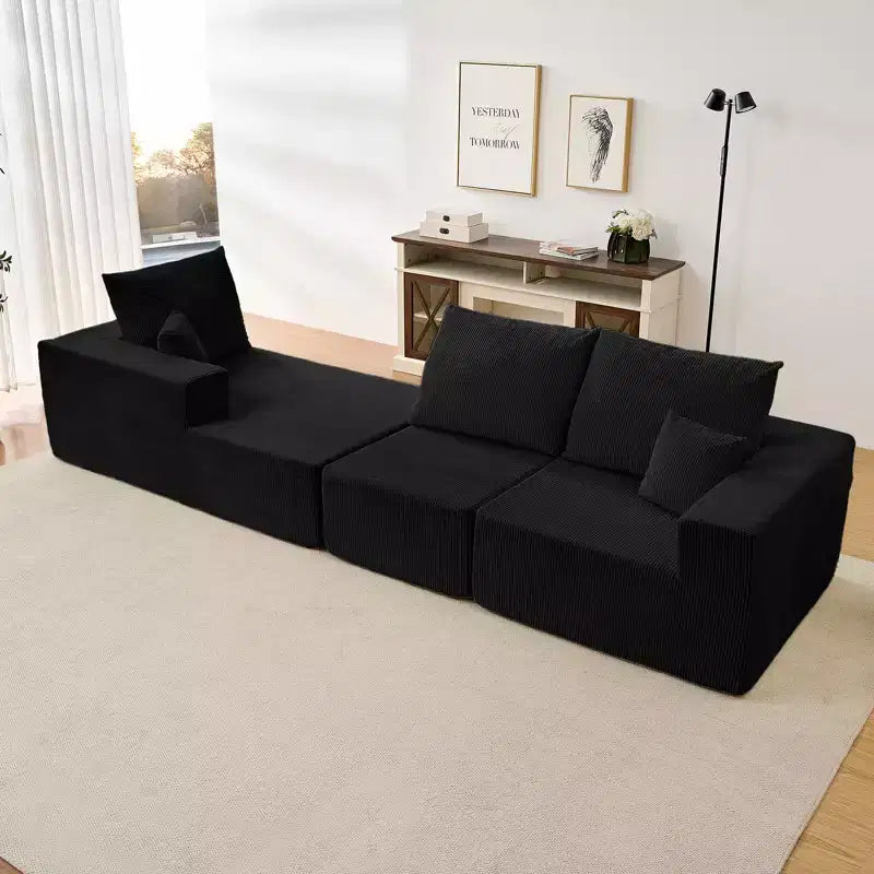Mjkone Canapé sectionnel en velours côtelé 108" avec méridienne, canapé modulaire en nuage à 3 pièces combinables, canapé en L