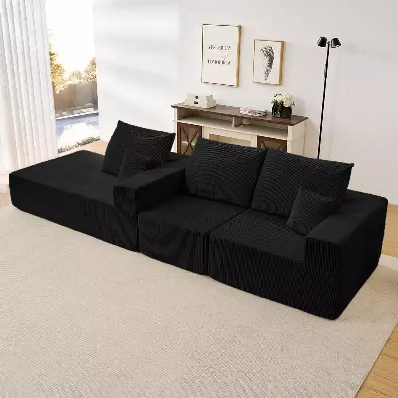 Mjkone Canapé sectionnel en velours côtelé 108" avec méridienne, canapé modulaire en nuage à 3 pièces combinables, canapé en L