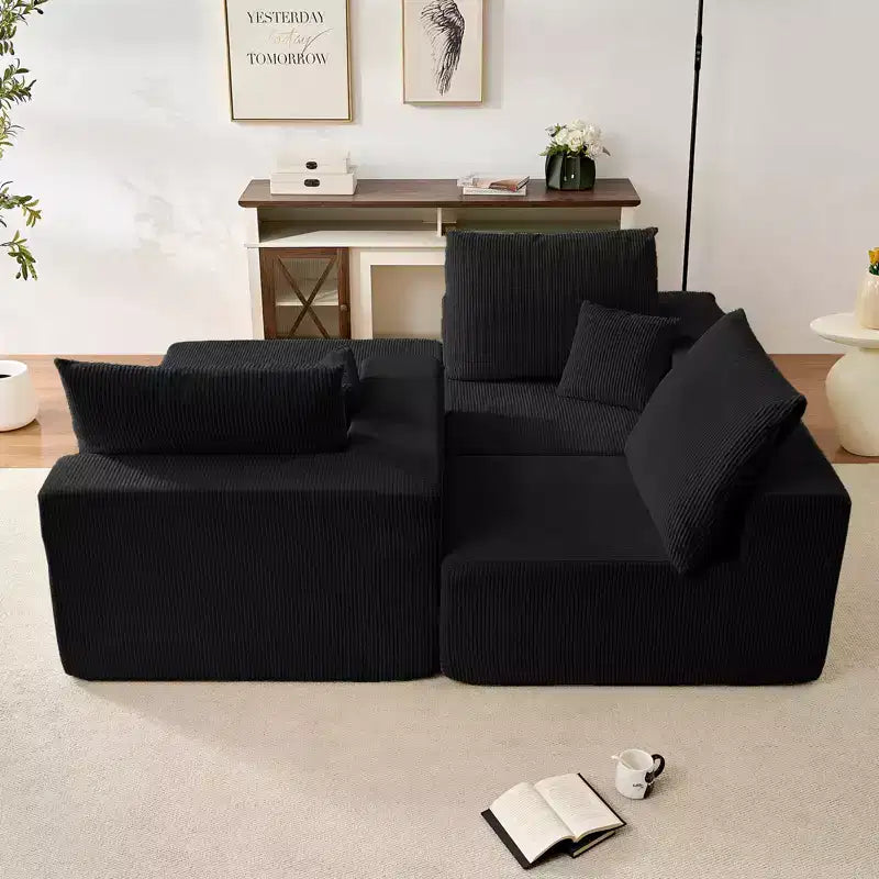 Mjkone Canapé sectionnel en velours côtelé 108" avec méridienne, canapé modulaire en nuage à 3 pièces combinables, canapé en L