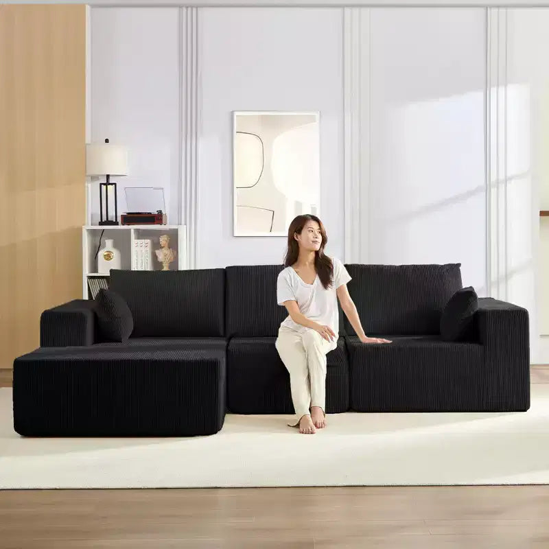 Mjkone Canapé sectionnel en velours côtelé 108" avec méridienne, canapé modulaire en nuage à 3 pièces combinables, canapé en L