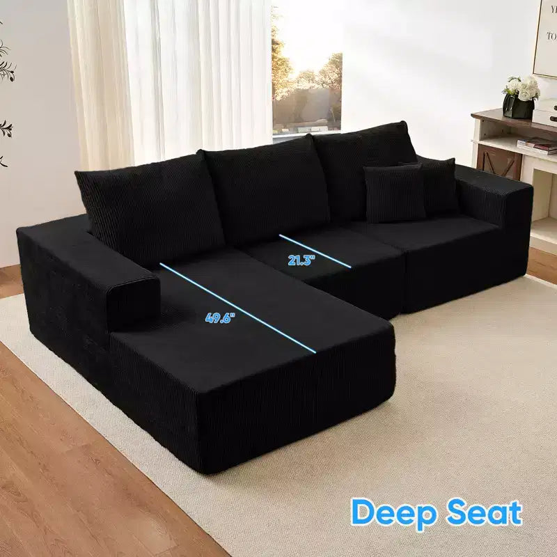 Mjkone Canapé sectionnel en velours côtelé 108" avec méridienne, canapé modulaire en nuage à 3 pièces combinables, canapé en L
