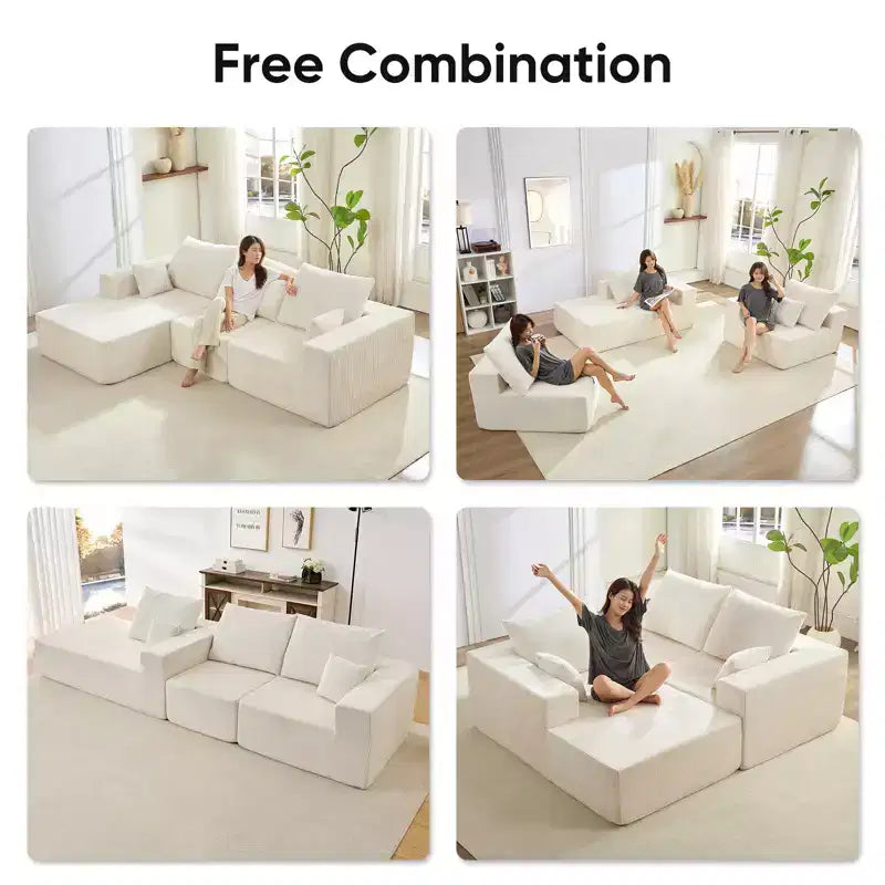 Mjkone Canapé sectionnel en velours côtelé 108" avec méridienne, canapé modulaire en nuage à 3 pièces combinables, canapé en L