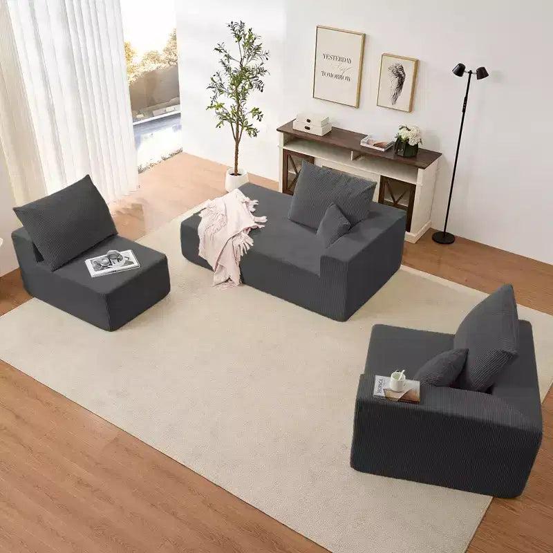 Mjkone Canapé sectionnel en velours côtelé 108" avec méridienne, canapé modulaire en nuage à 3 pièces combinables, canapé en L