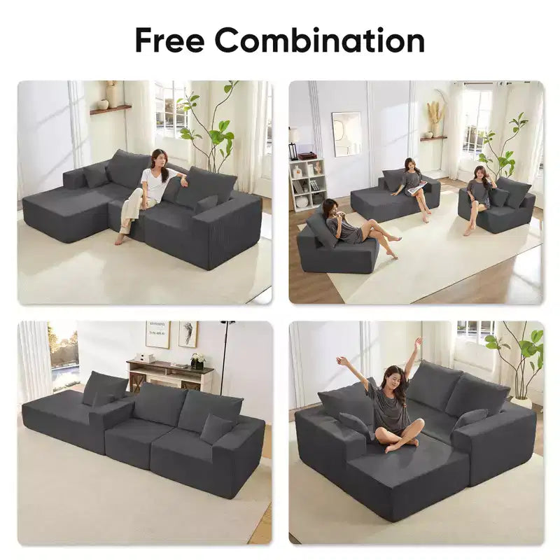 Mjkone Canapé sectionnel en velours côtelé 108" avec méridienne, canapé modulaire en nuage à 3 pièces combinables, canapé en L