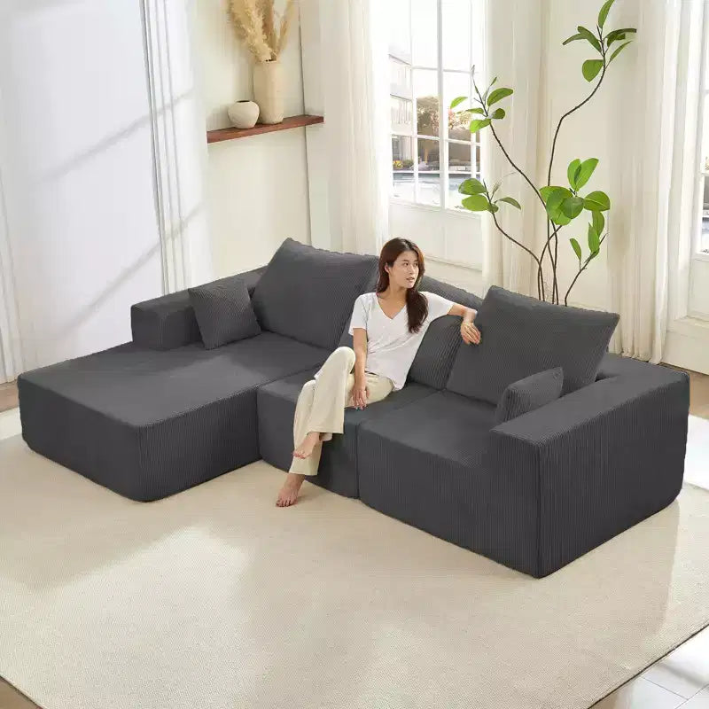 Mjkone Canapé sectionnel en velours côtelé 108" avec méridienne, canapé modulaire en nuage à 3 pièces combinables, canapé en L