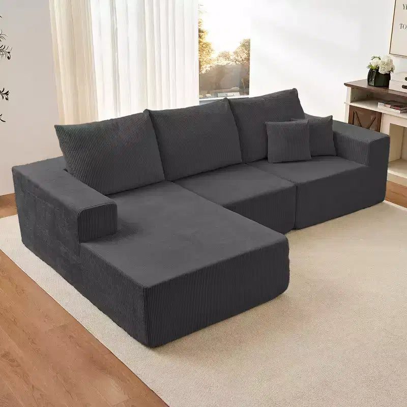 Mjkone Canapé sectionnel en velours côtelé 108" avec méridienne, canapé modulaire en nuage à 3 pièces combinables, canapé en L