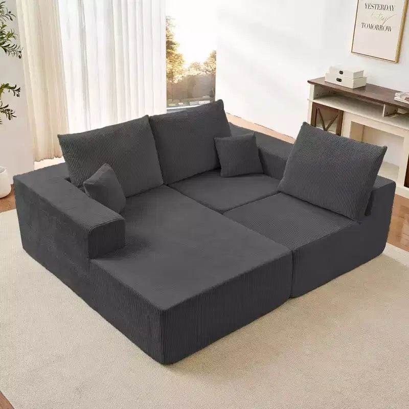 Mjkone Canapé sectionnel en velours côtelé 108" avec méridienne, canapé modulaire en nuage à 3 pièces combinables, canapé en L