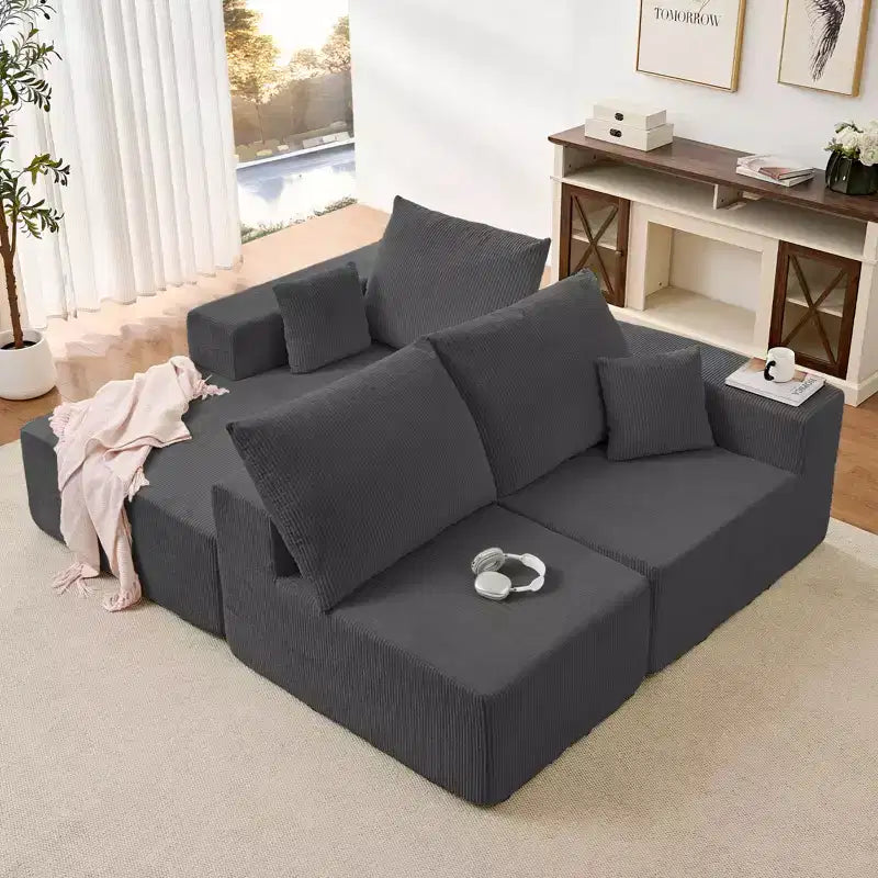 Mjkone Canapé sectionnel en velours côtelé 108" avec méridienne, canapé modulaire en nuage à 3 pièces combinables, canapé en L