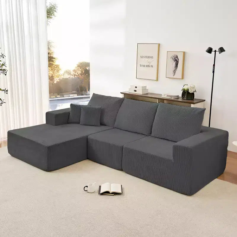 Mjkone Canapé sectionnel en velours côtelé 108" avec méridienne, canapé modulaire en nuage à 3 pièces combinables, canapé en L