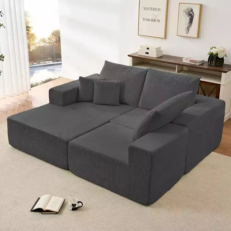 Mjkone Canapé sectionnel en velours côtelé 108" avec méridienne, canapé modulaire en nuage à 3 pièces combinables, canapé en L
