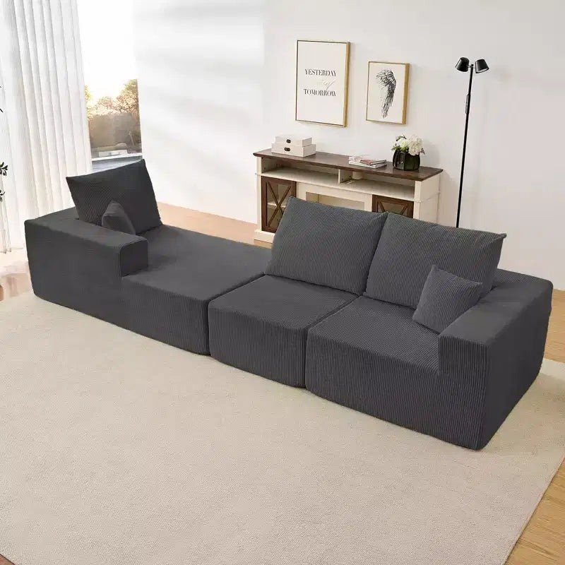 Mjkone Canapé sectionnel en velours côtelé 108" avec méridienne, canapé modulaire en nuage à 3 pièces combinables, canapé en L