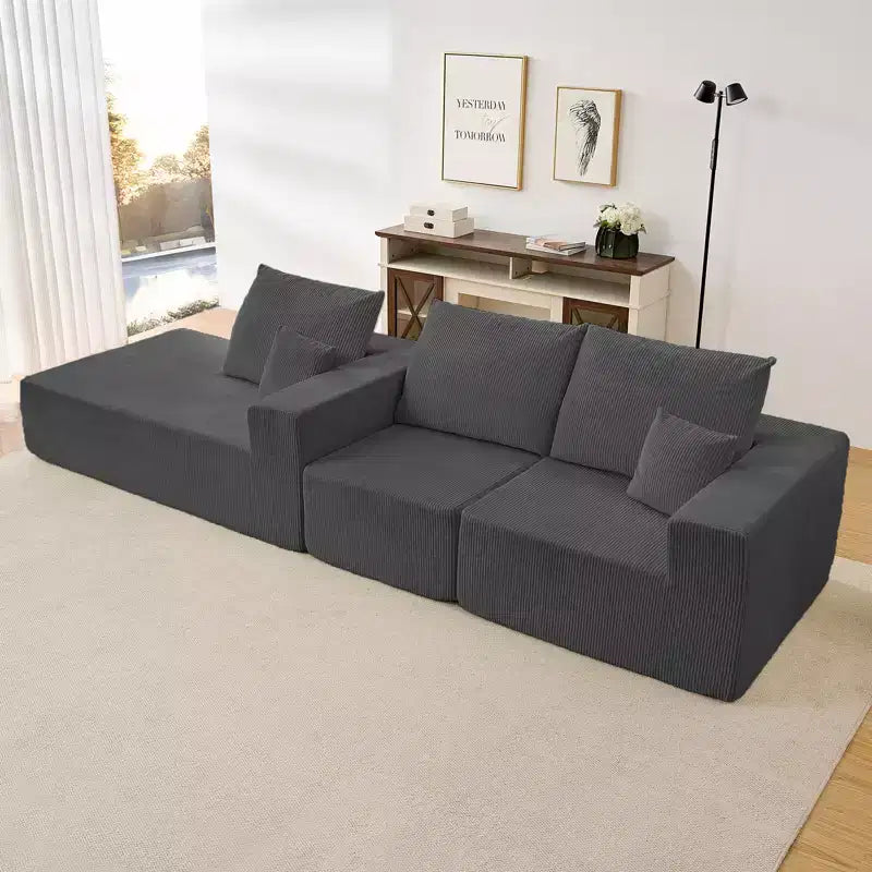 Mjkone Canapé sectionnel en velours côtelé 108" avec méridienne, canapé modulaire en nuage à 3 pièces combinables, canapé en L