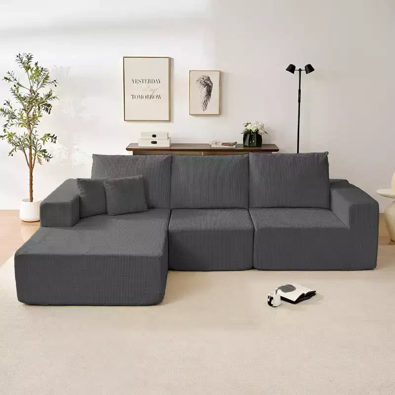 Mjkone Canapé sectionnel en velours côtelé 108" avec méridienne, canapé modulaire en nuage à 3 pièces combinables, canapé en L