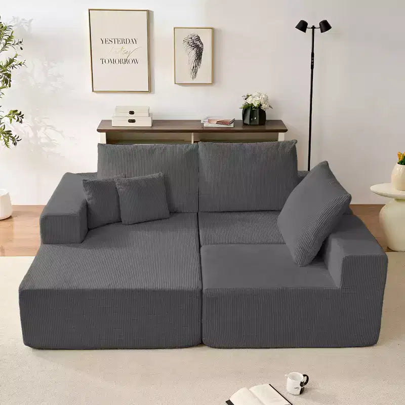 Mjkone Canapé sectionnel en velours côtelé 108" avec méridienne, canapé modulaire en nuage à 3 pièces combinables, canapé en L