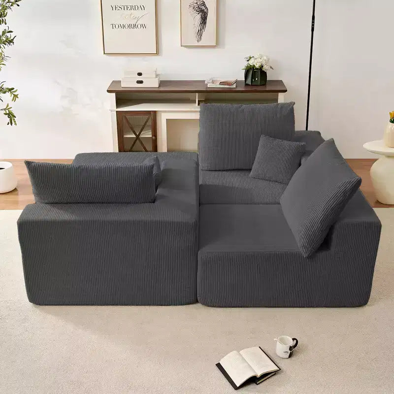 Mjkone Canapé sectionnel en velours côtelé 108" avec méridienne, canapé modulaire en nuage à 3 pièces combinables, canapé en L