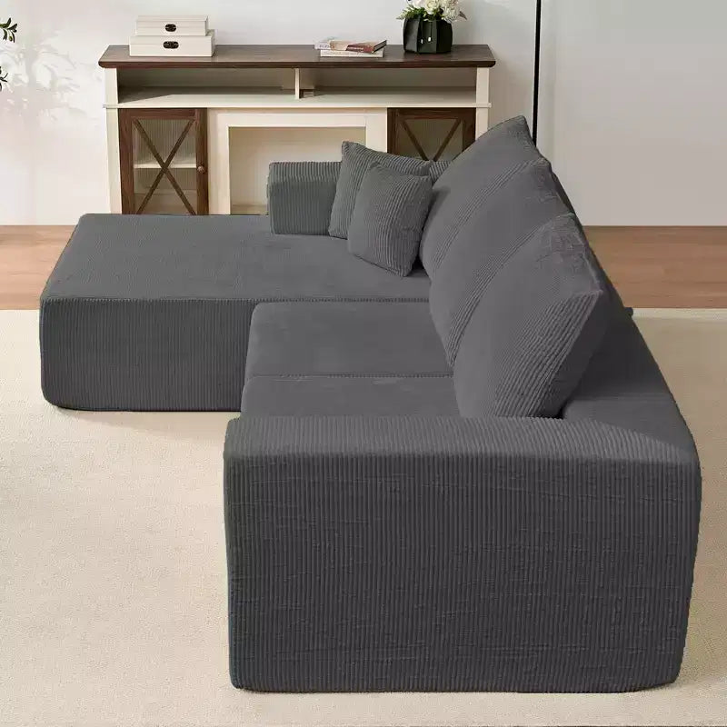 Mjkone Canapé sectionnel en velours côtelé 108" avec méridienne, canapé modulaire en nuage à 3 pièces combinables, canapé en L