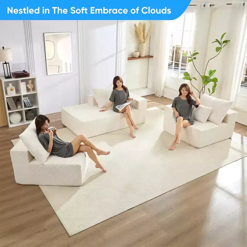 Mjkone Canapé sectionnel en velours côtelé 108" avec méridienne, canapé modulaire en nuage à 3 pièces combinables, canapé en L