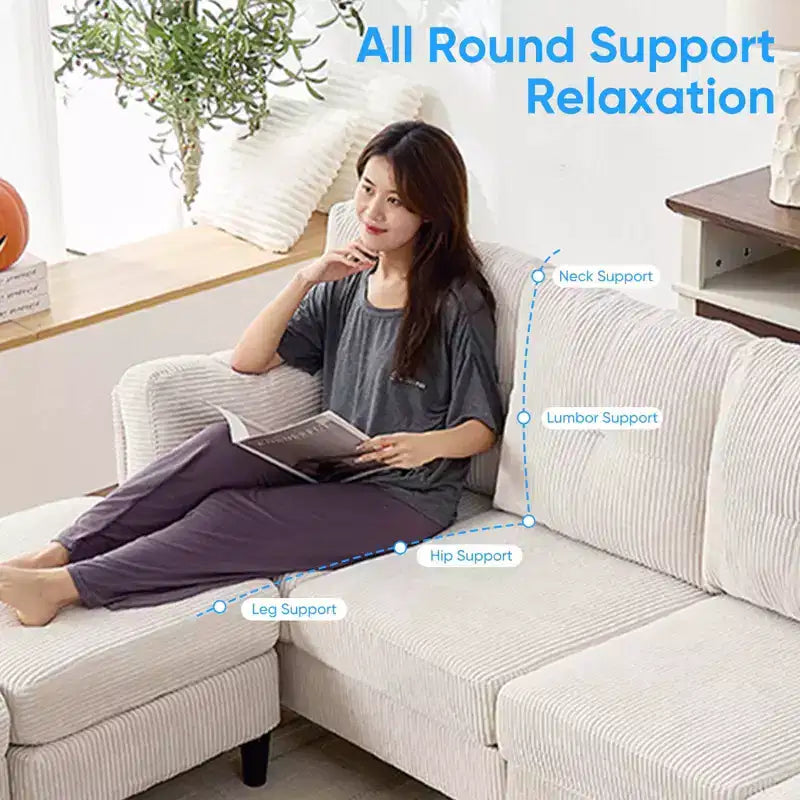 Mjkone Canapé modulable réversible en velours côtelé en forme de U, rembourré 4 places avec pouf mobile