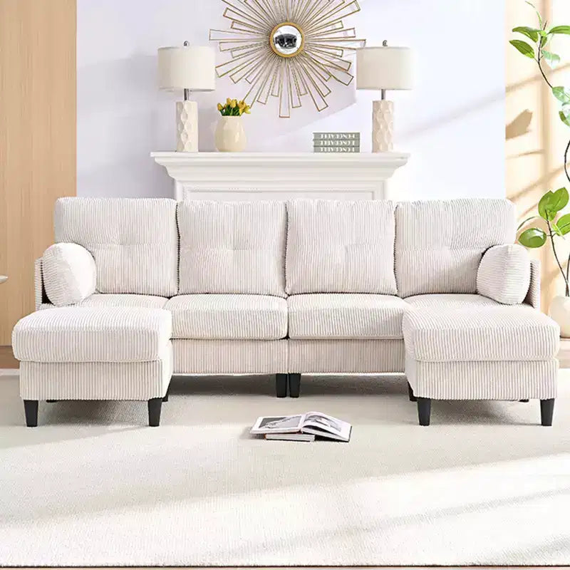 Mjkone Canapé modulable réversible en velours côtelé en forme de U, rembourré 4 places avec pouf mobile